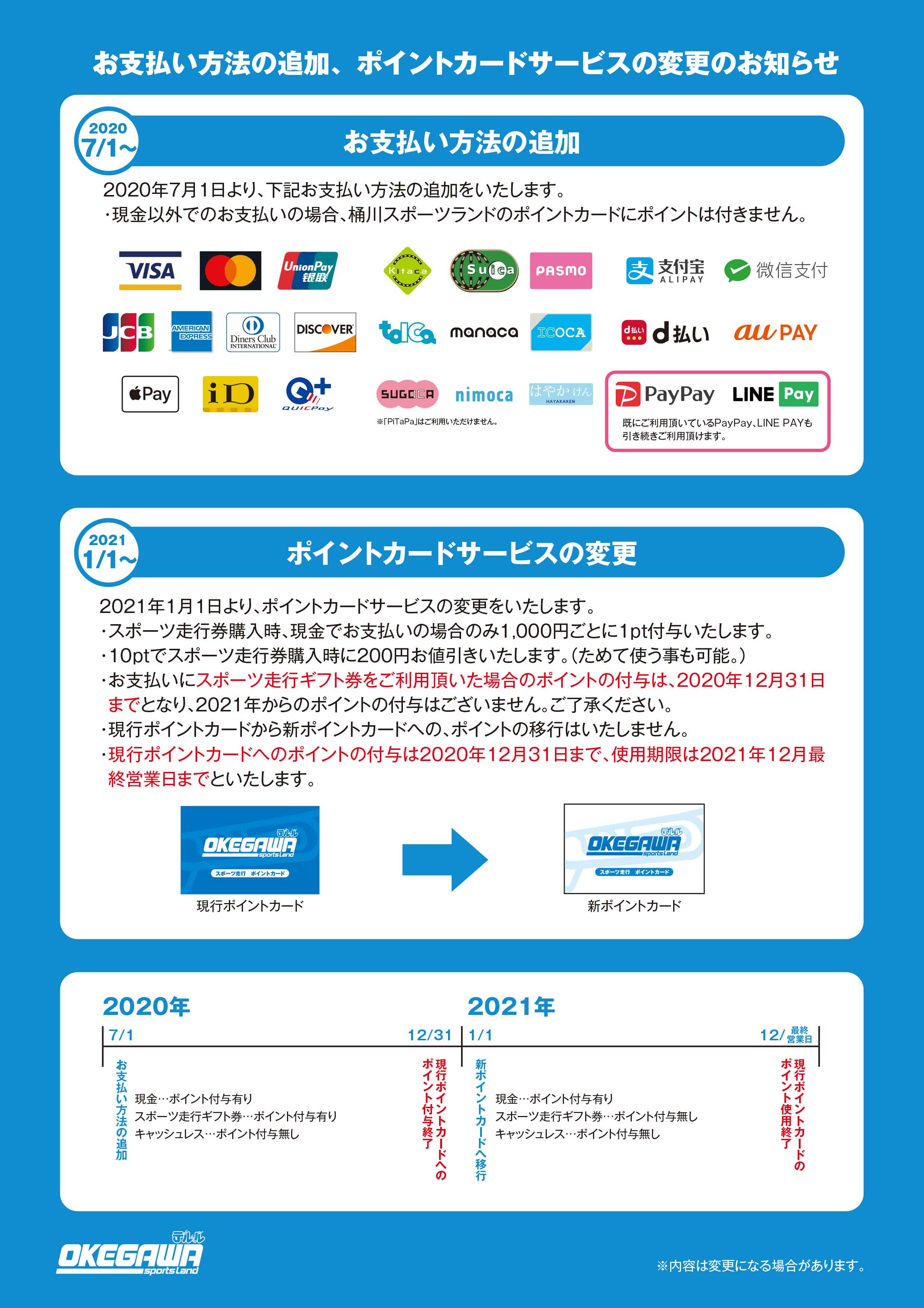 【重要】お支払い方法とポイントカードサービスの変更のお知らせ 桶川スポーツランド