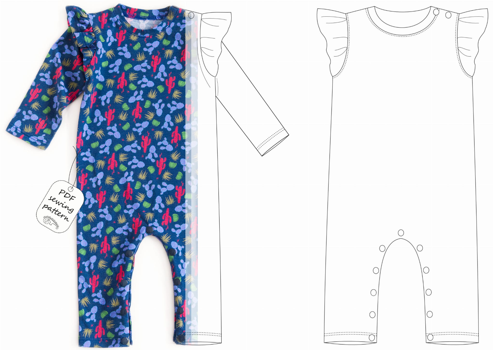 Frill Sleeve Romper 0Y - 2Y - Pdf Pattern - Pdf Sewing Patterns For Kids And Adults - Sewing Fabrics And Patterns By Olabela