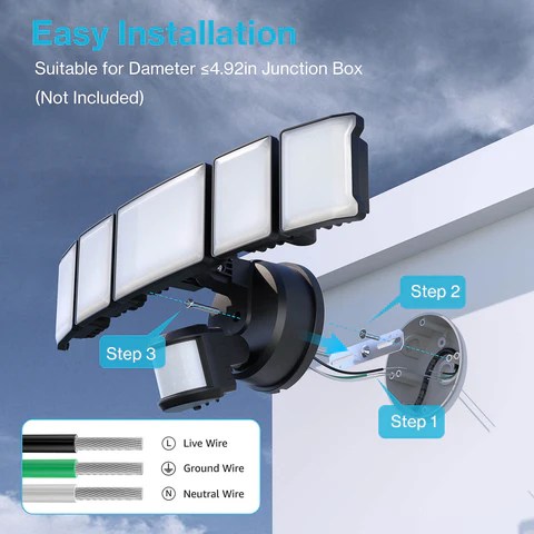 Top 5 Heads 100W Motion Sensor & Dusk to Dawn LED Security Light - OLAFUS