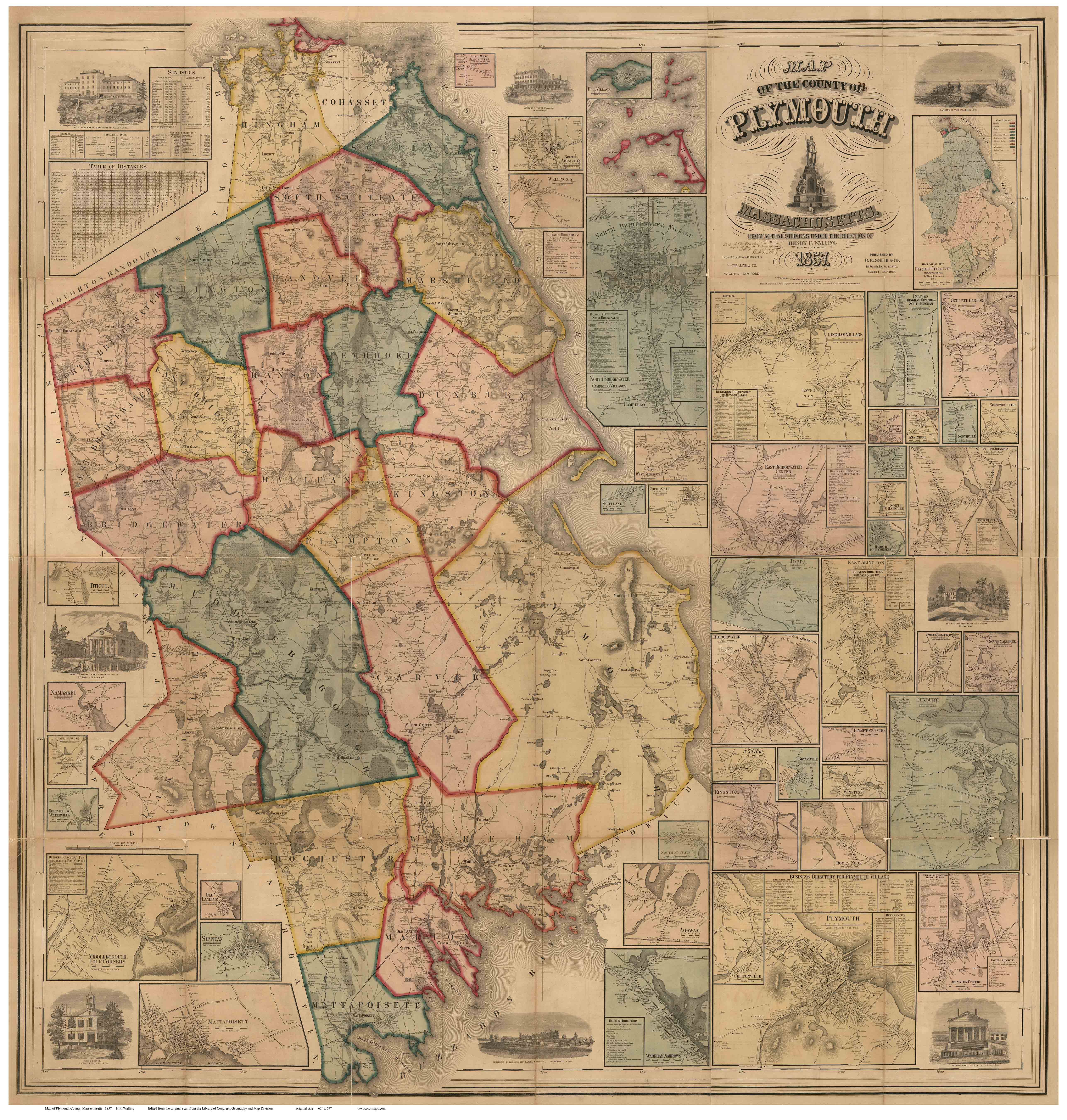Reprint Map of Plymouth County, MA 1857