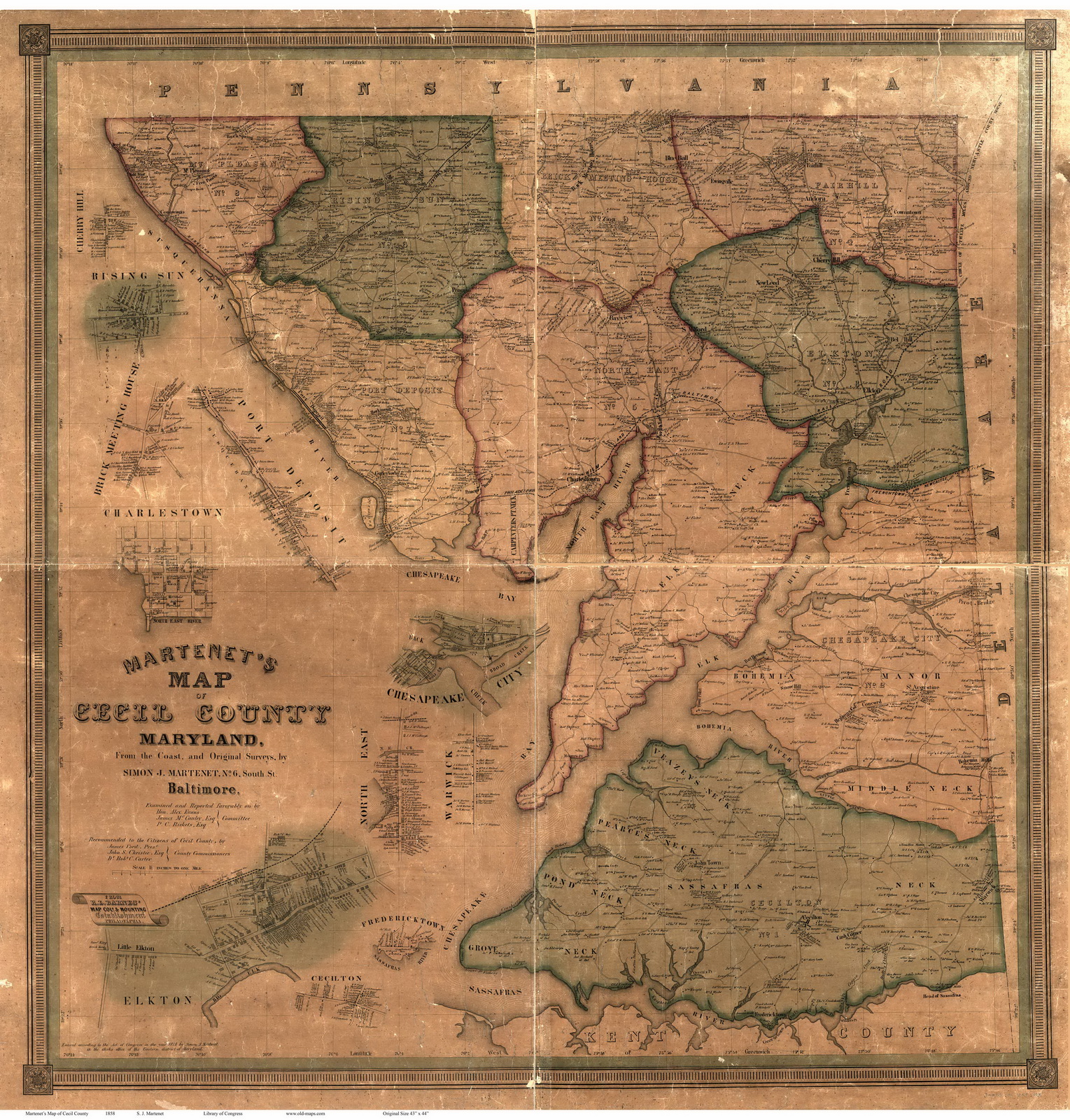 1858 Cecil Co MD Wall Map