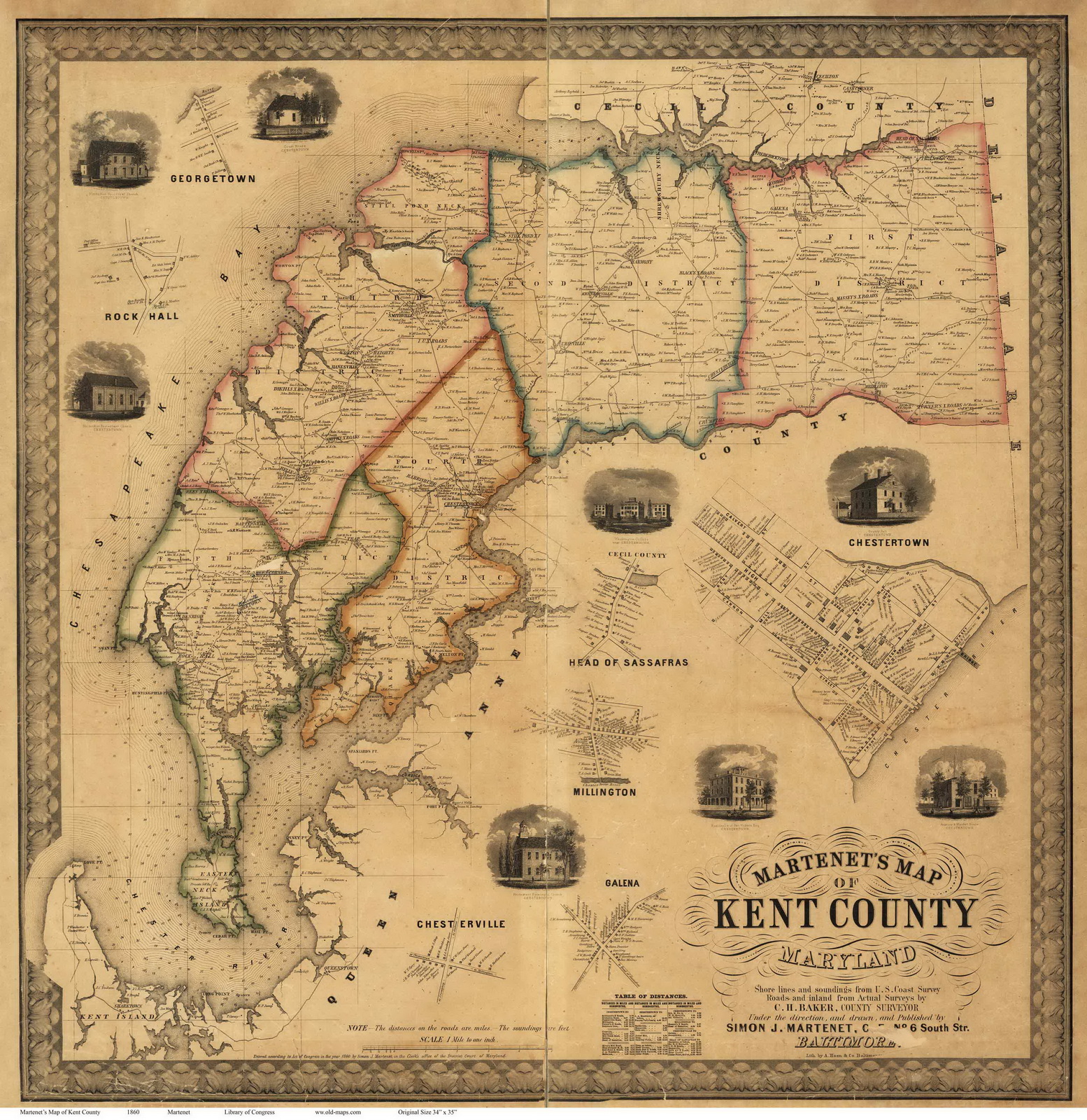 1860 Kent Co MD Wall Map