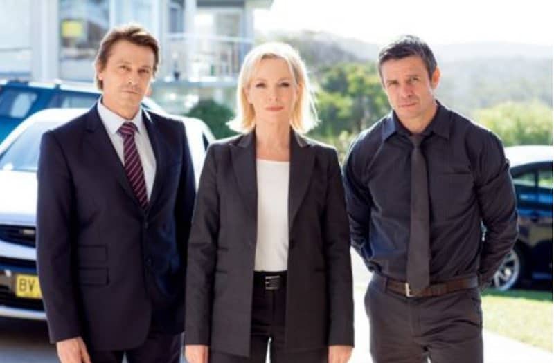 Peter O'Brien, left, Rebecca Gibney and Matt Nable in Winter
