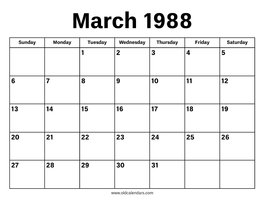 March 1988 Calendar Printable Old Calendars