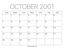 Calendar October 2001 – Printable Old Calendars