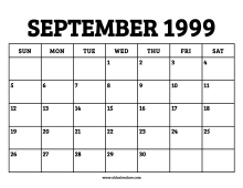 1999 Calendar September – Printable Old Calendars