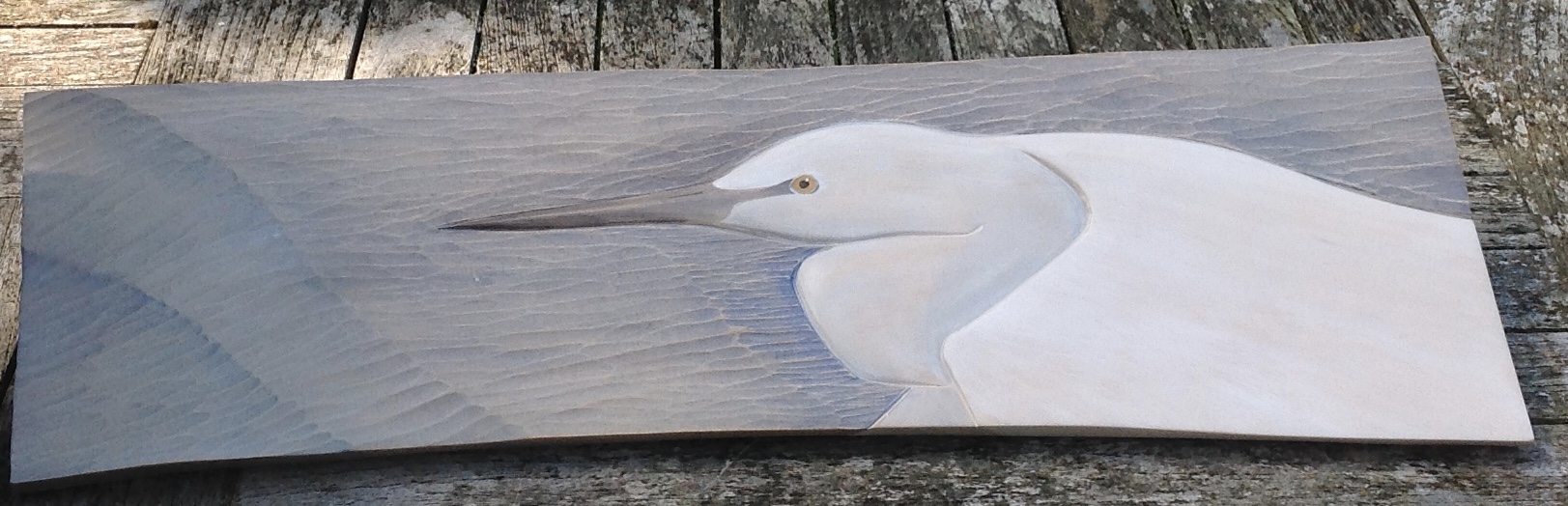 'Relief Wood Carving Egret Flight Old Chapel Gallery