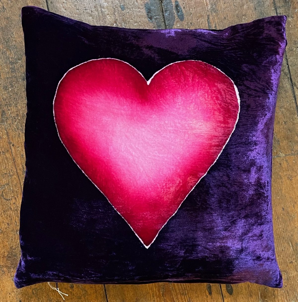 Pink on Purple Heart Cushion Old Chapel Gallery