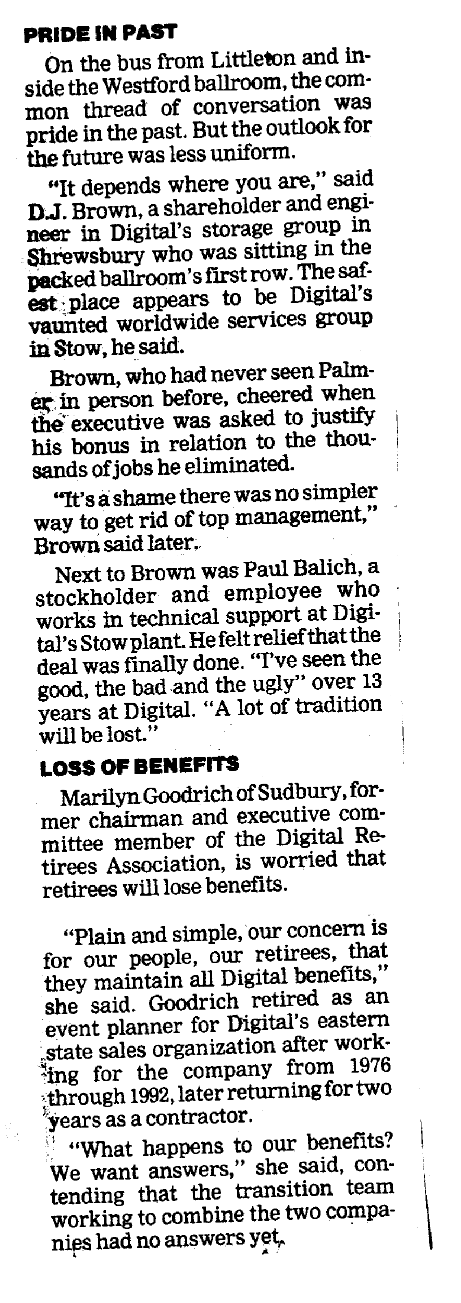 Newspaper articles about the Last Digital Shareholders Meeting Westford Ma