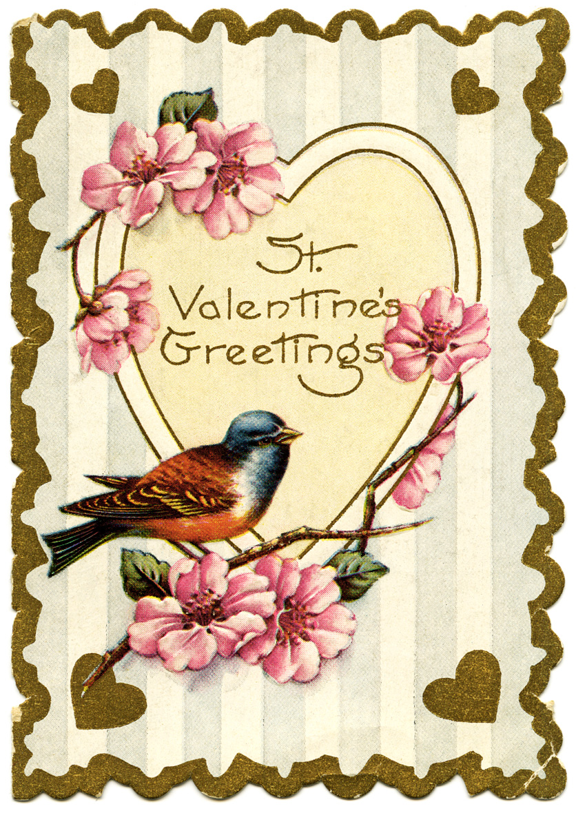 Bird and Flowers ~ Free Vintage Valentine Graphic | Old Design Shop Blog