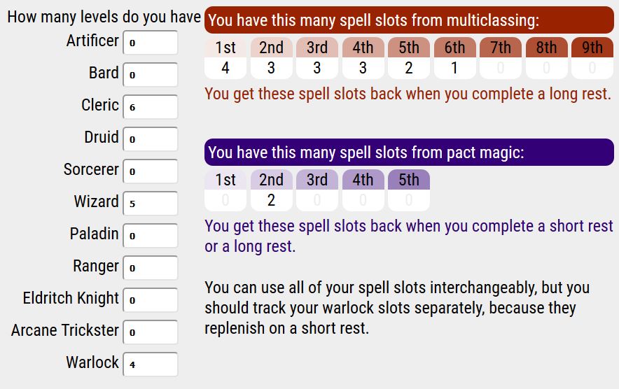D&amp,D 5E Multiclass Spell Slot Calculator Dungeon Master Assistance