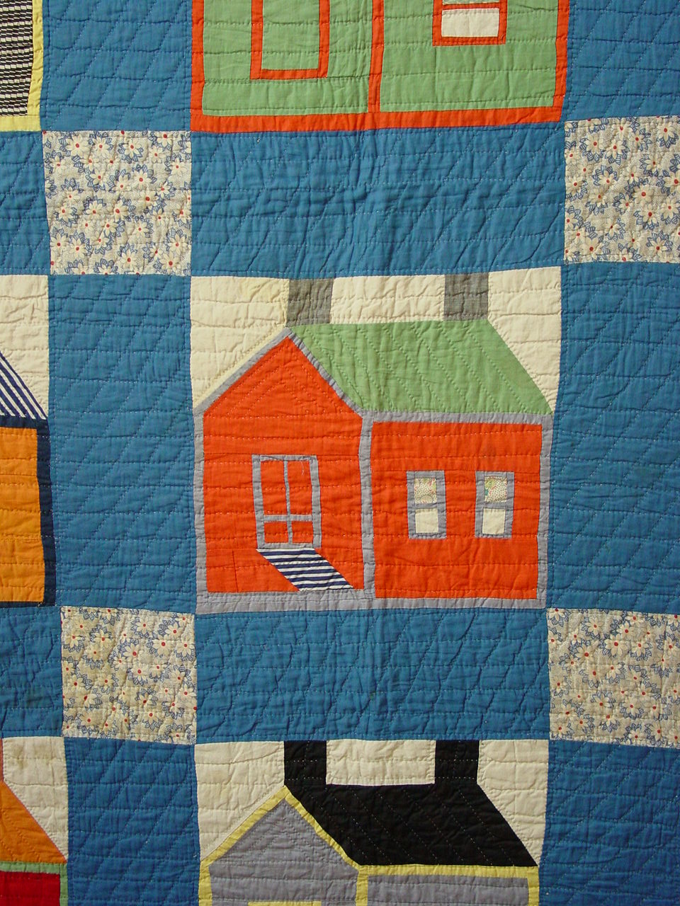 Schoolhouse Quilt on Blue Ground (SOLD) Olde Hope Antiques