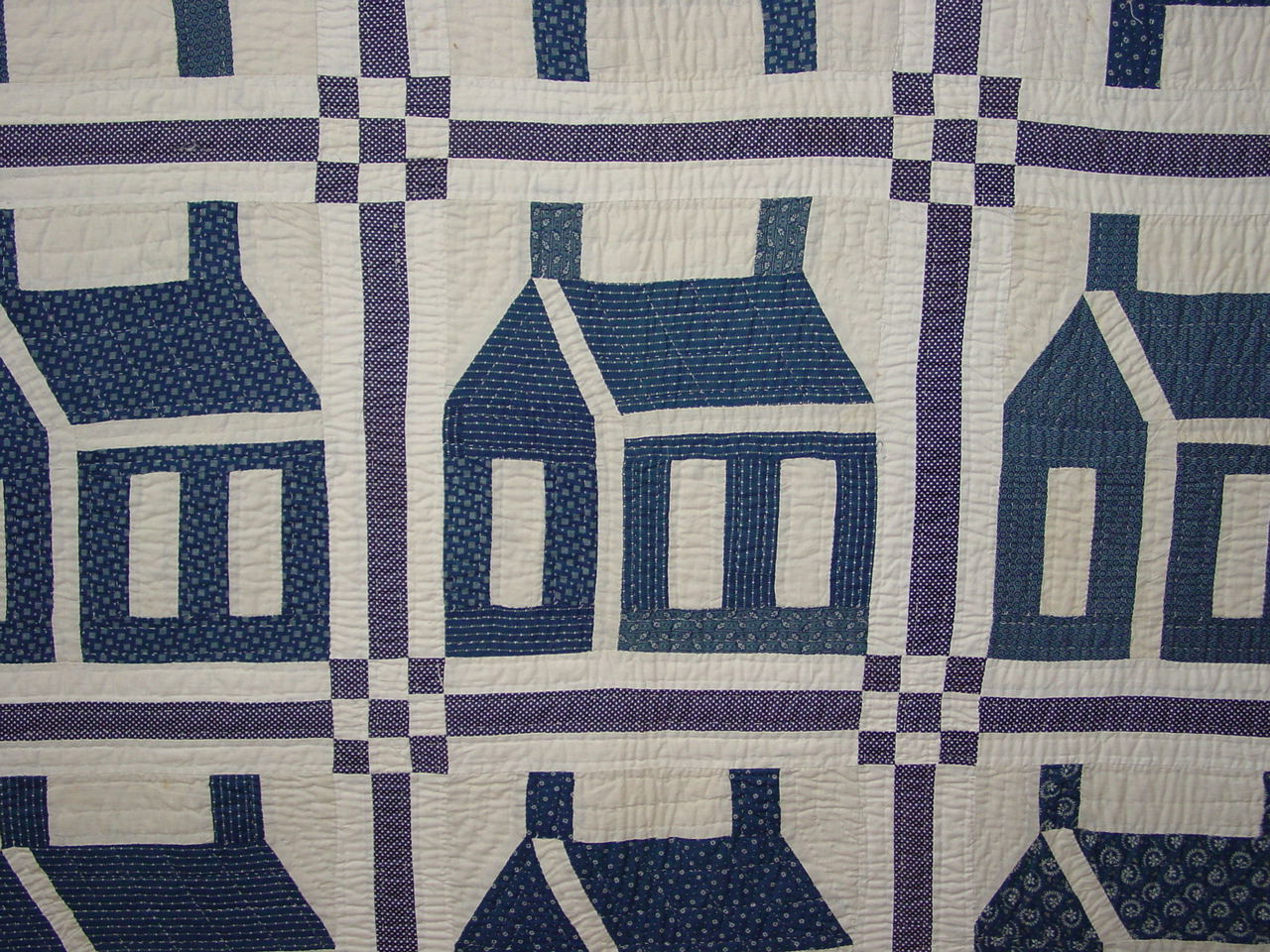 Schoolhouse Quilt, Blue & White Calico Olde Hope Antiques
