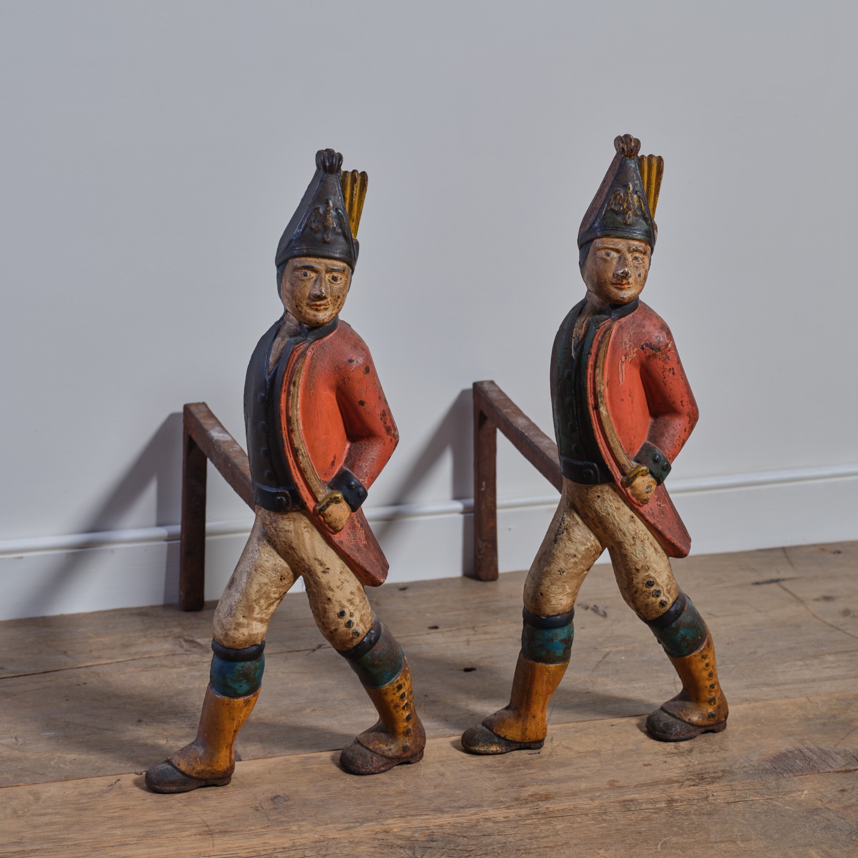 cast iron soldier andirons Olde Hope Antiques