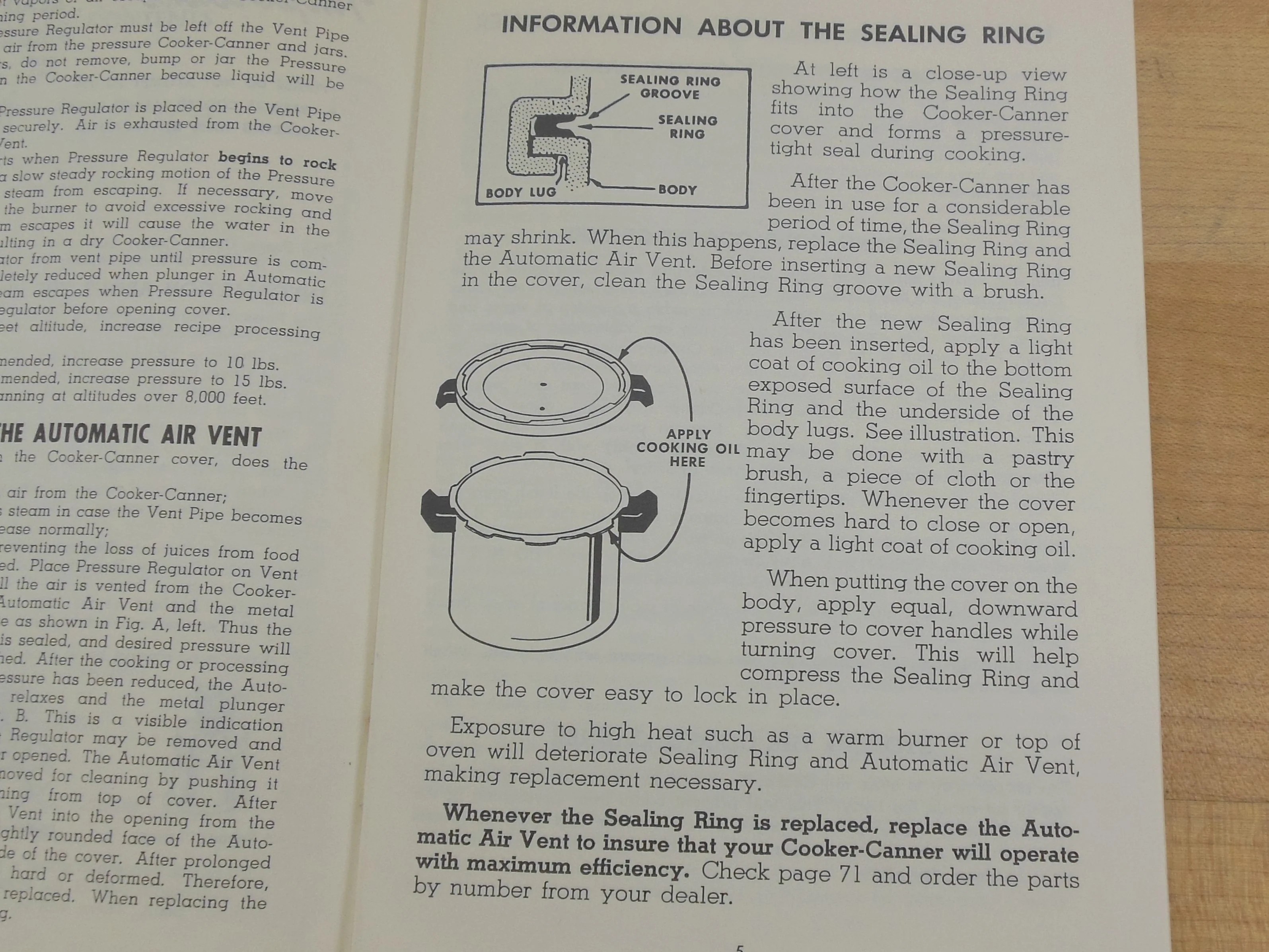 Presto 1975 Pressure Cooker Instructions for Sealing Ring Gasket Olde