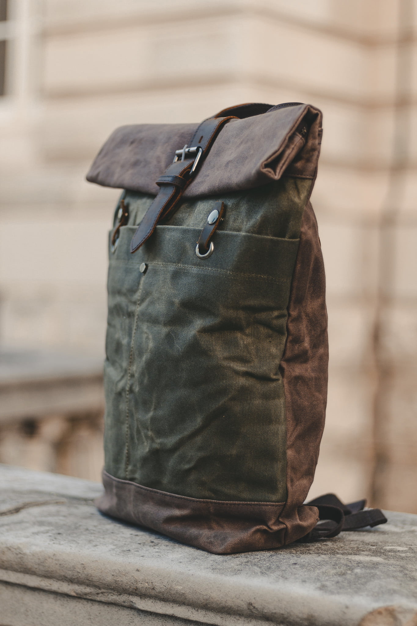 Roll Top Backpack Waxed Canvas & Leather Bags Oldfield