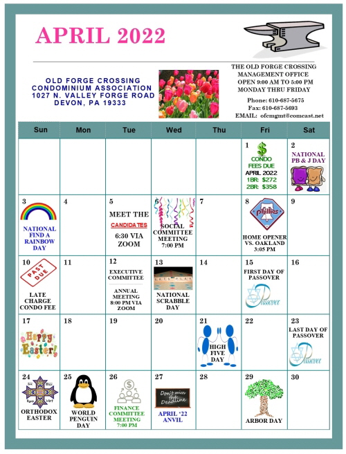 Old Crossing Condominium Community Devon, PA Calendar