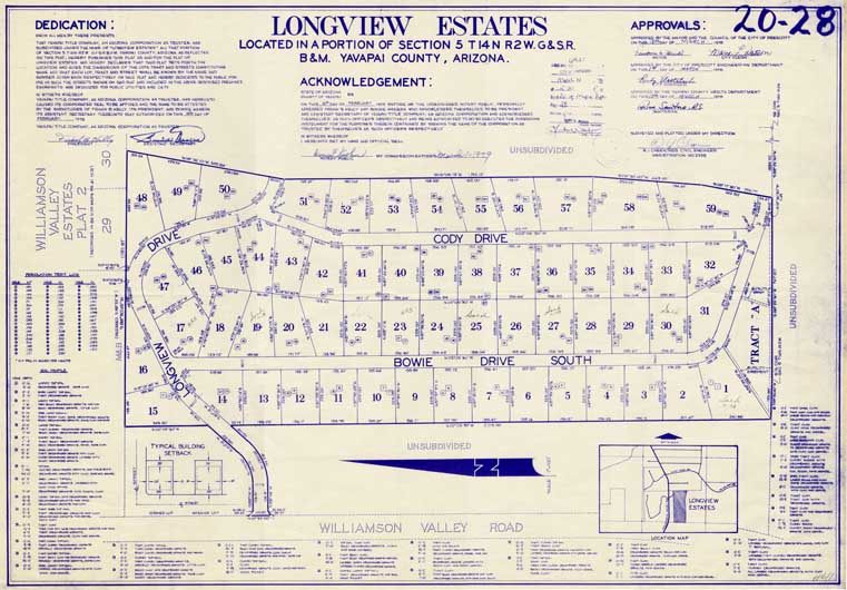 Map 611 Plat map of Longview Estates, located on Williamson Valley