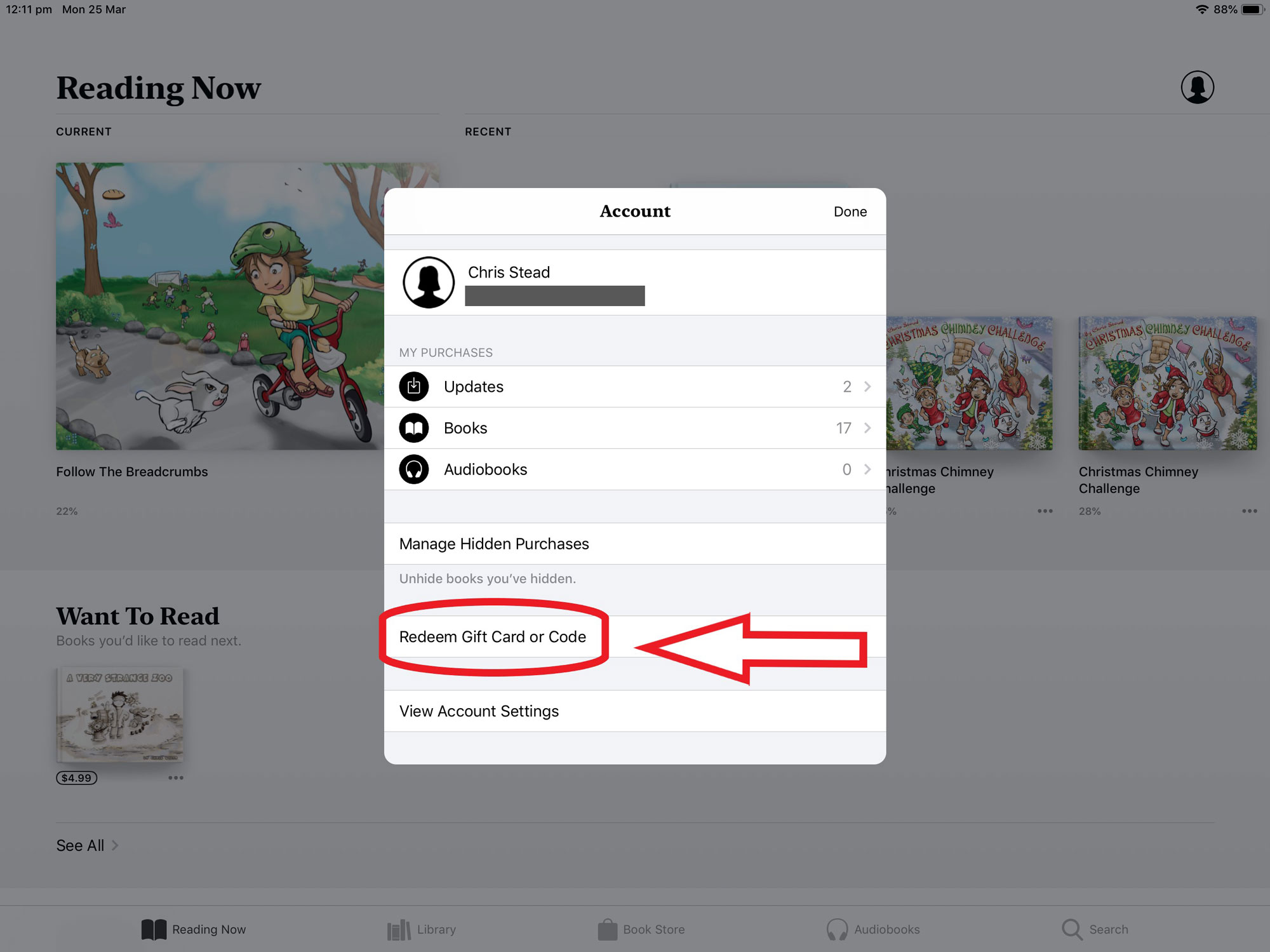 How do I use an Apple Books promo code to get my free book Old Mate Media