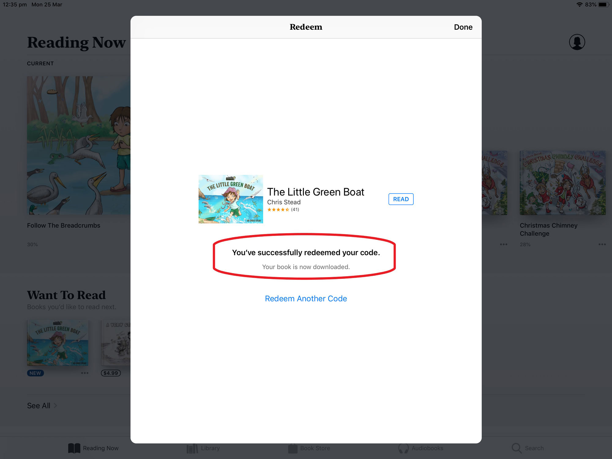 How do I use an Apple Books promo code to get my free book Old Mate Media