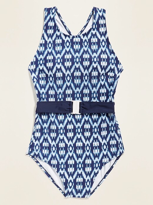 HighNeck Printed OnePiece Belted Swimsuit for Women Old Navy
