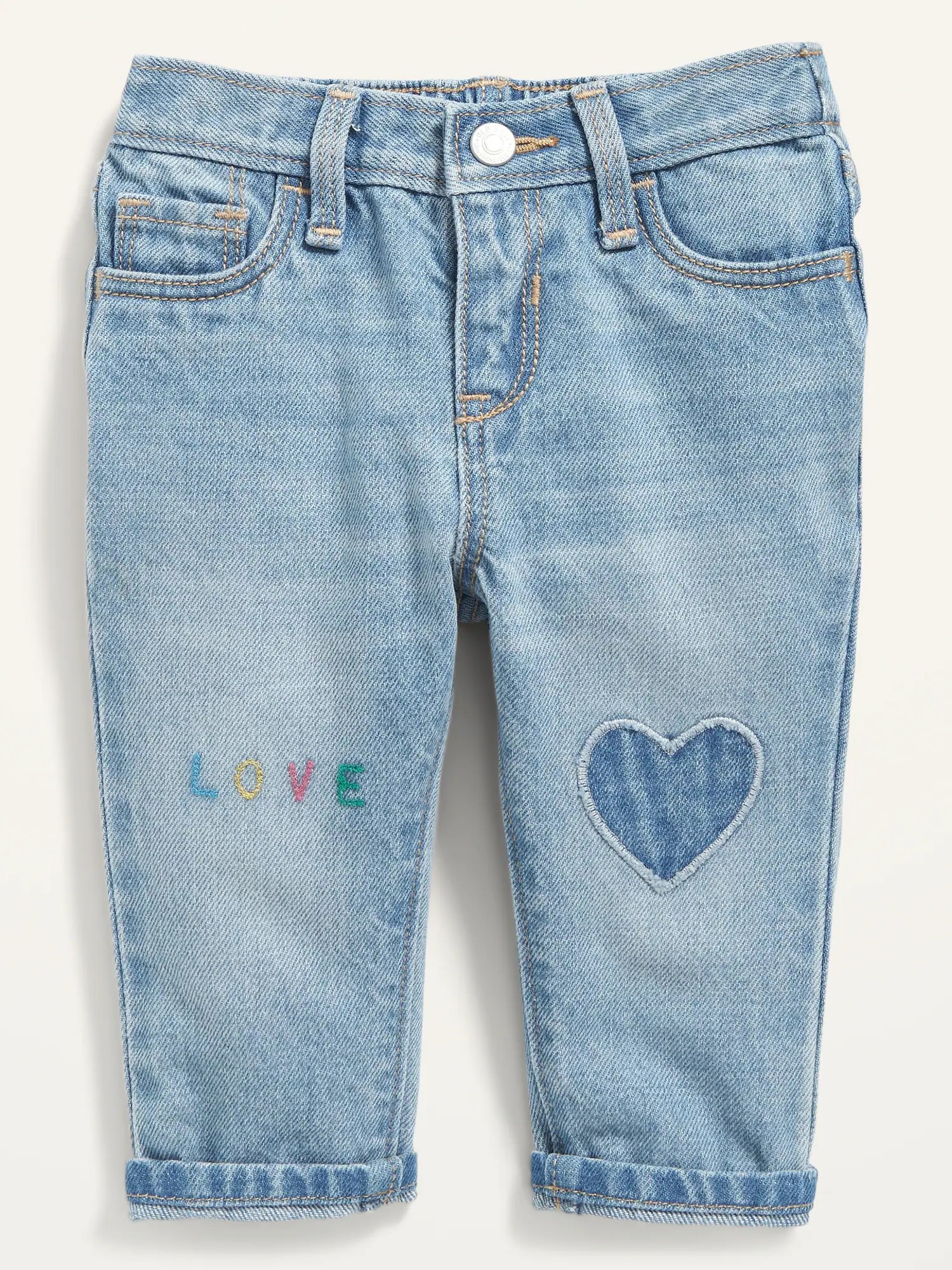 Unisex Slouchy Straight Embroidered Heart Jeans for Baby Old Navy