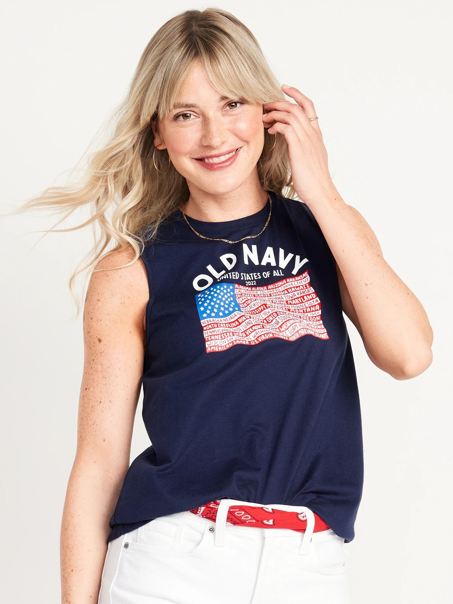 2022 "United States of All" Flag Graphic Sleeveless TShirt Old Navy