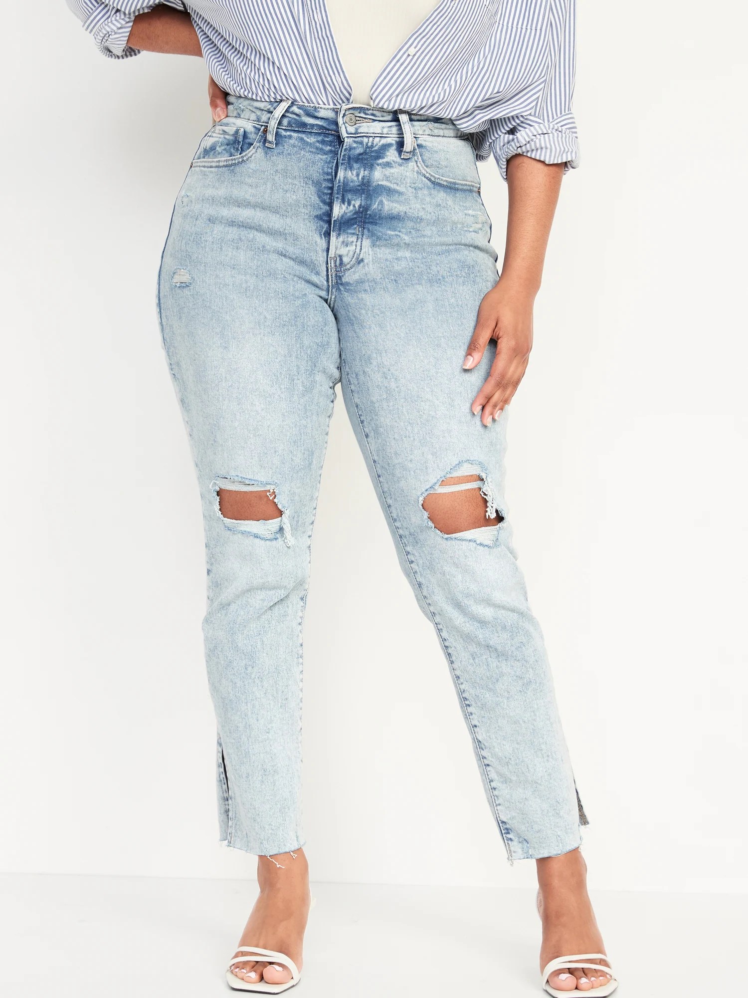 Curvy HighWaisted ButtonFly OG Straight Ripped SideSplit Ankle Jeans