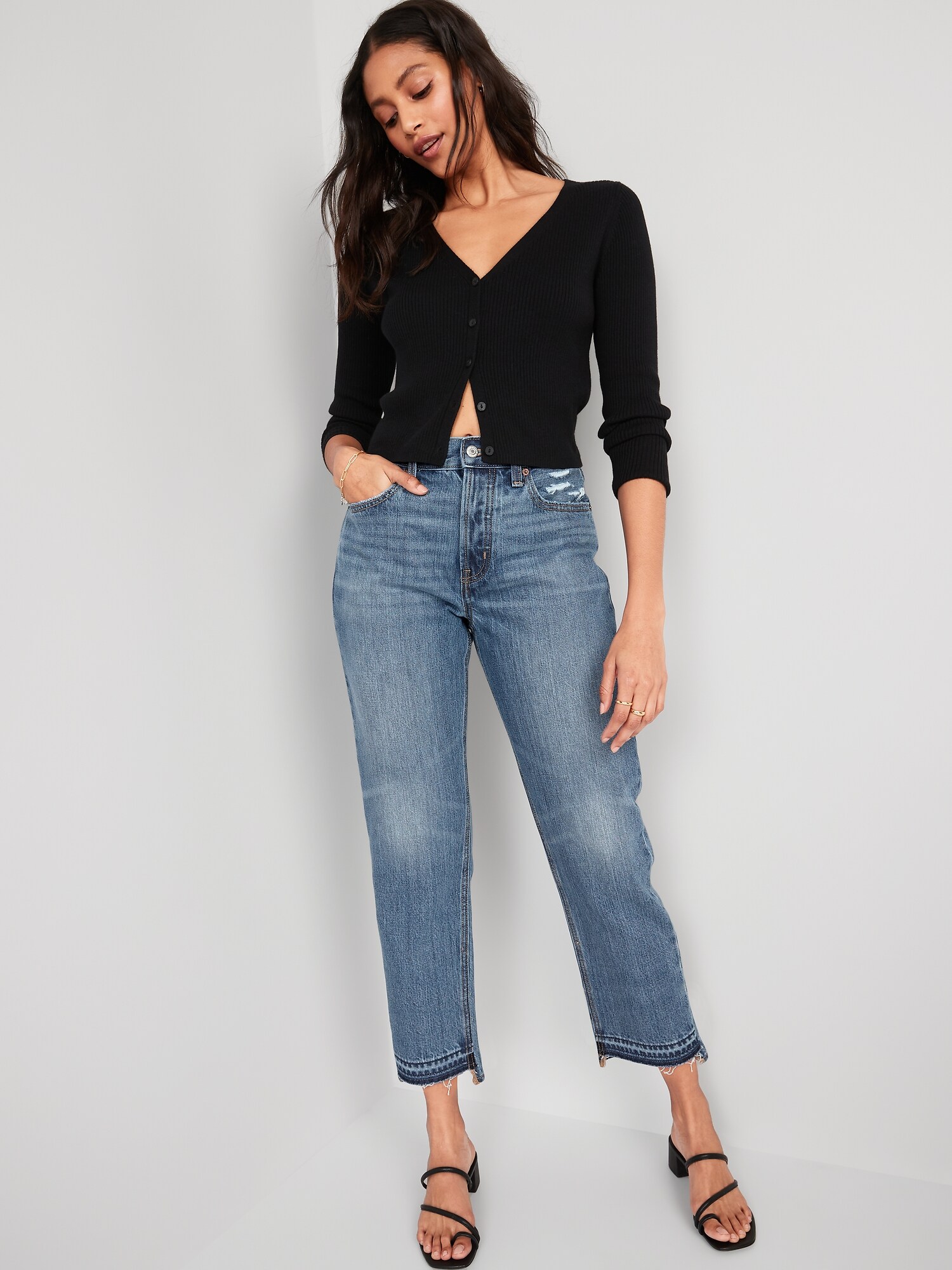 HighWaisted ButtonFly Slouchy Straight Cropped NonStretch CutOff
