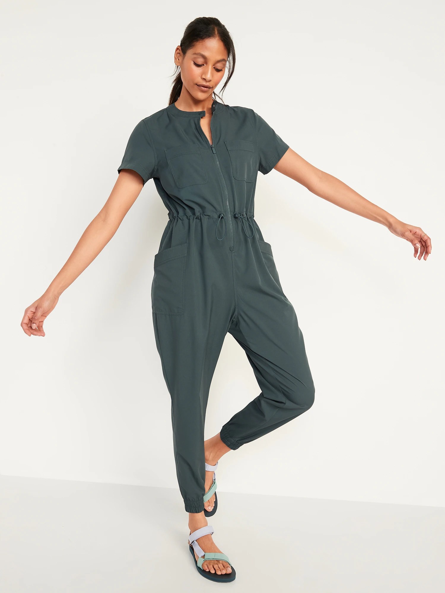 ShortSleeve StretchTech Collarless Jumpsuit Old Navy