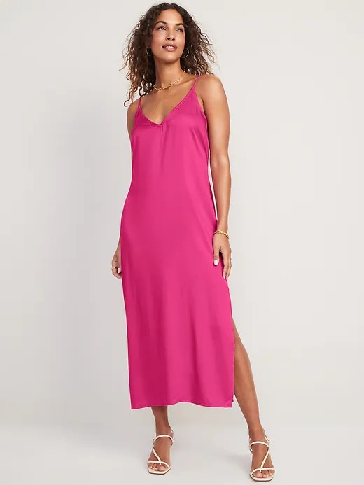 Satin Smocked Midi Slip Dress for Women Old Navy