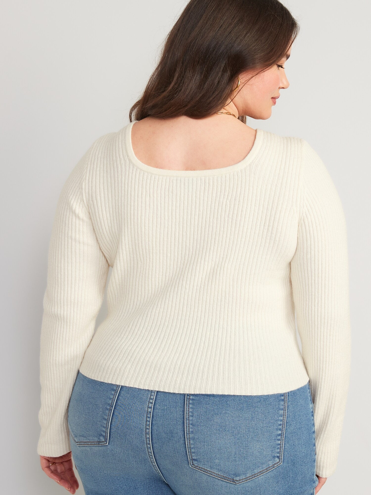 Fitted Cropped SquareNeck RibKnit Sweater Old Navy