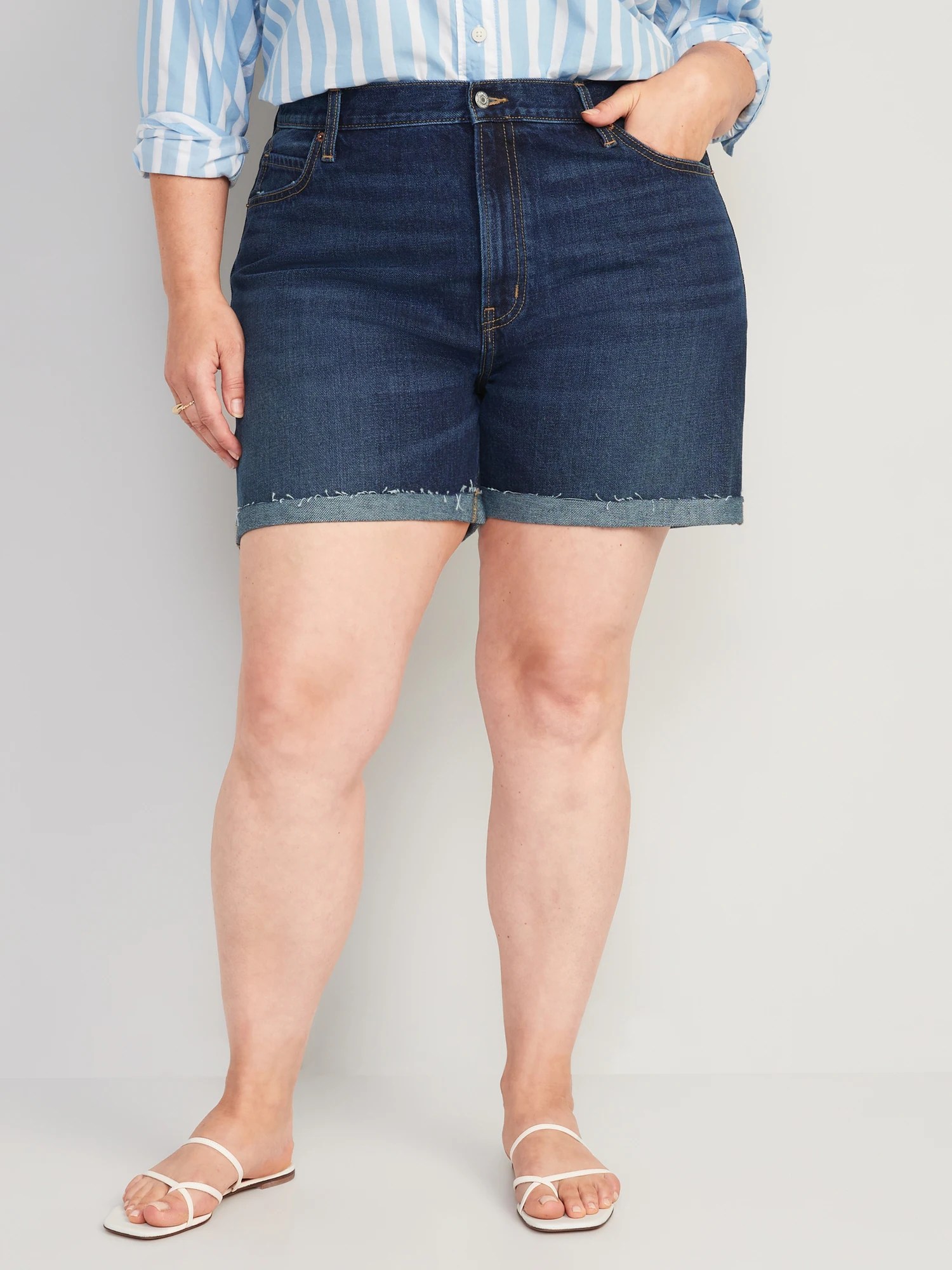 HighWaisted Slouchy Straight NonStretch CutOff Jean Shorts for Women