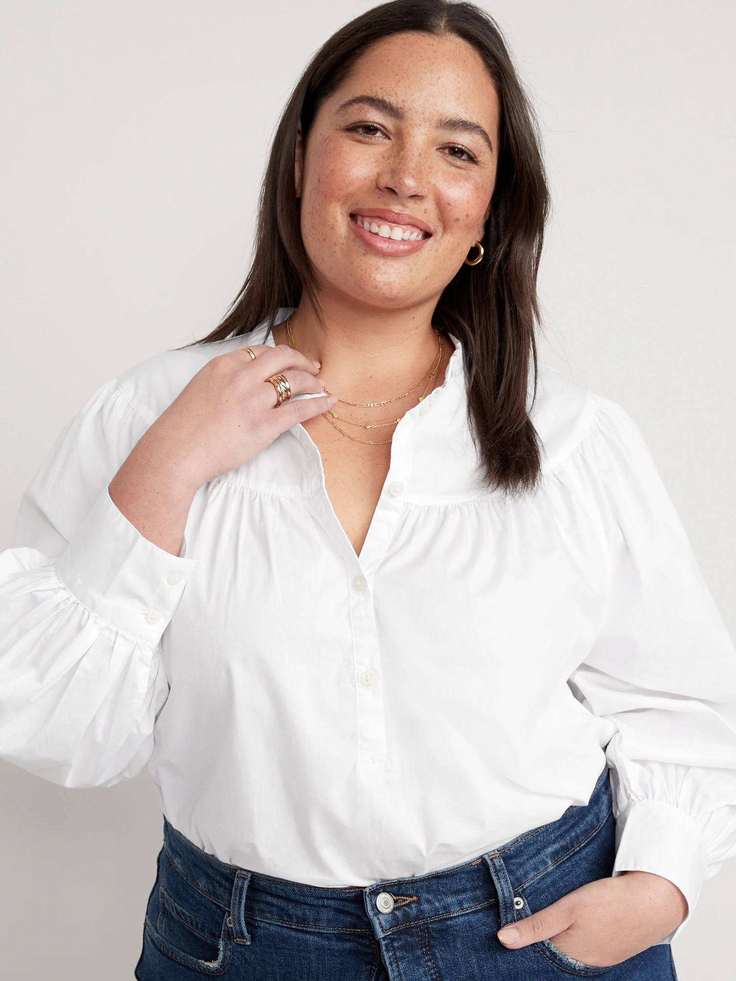 PuffSleeve Henley Shirt for Women Old Navy