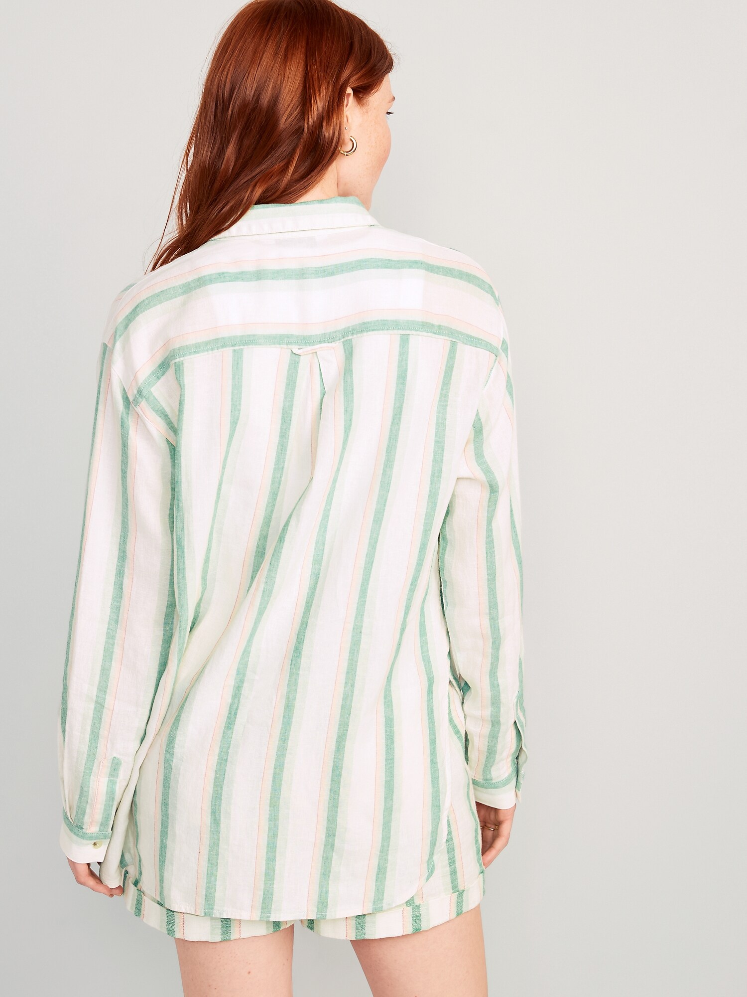 Oversized Striped LinenBlend Boyfriend Shirt Old Navy