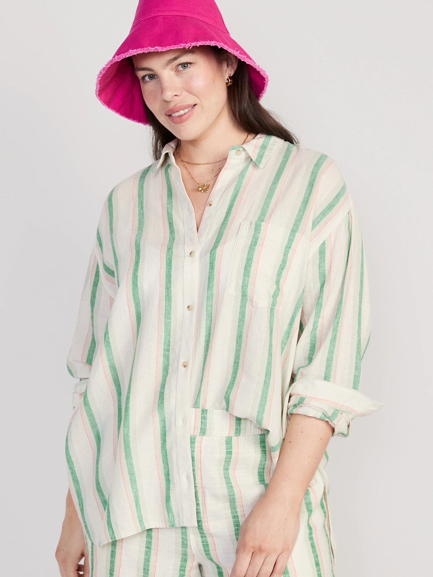 Oversized Striped LinenBlend Boyfriend Shirt for Women Old Navy