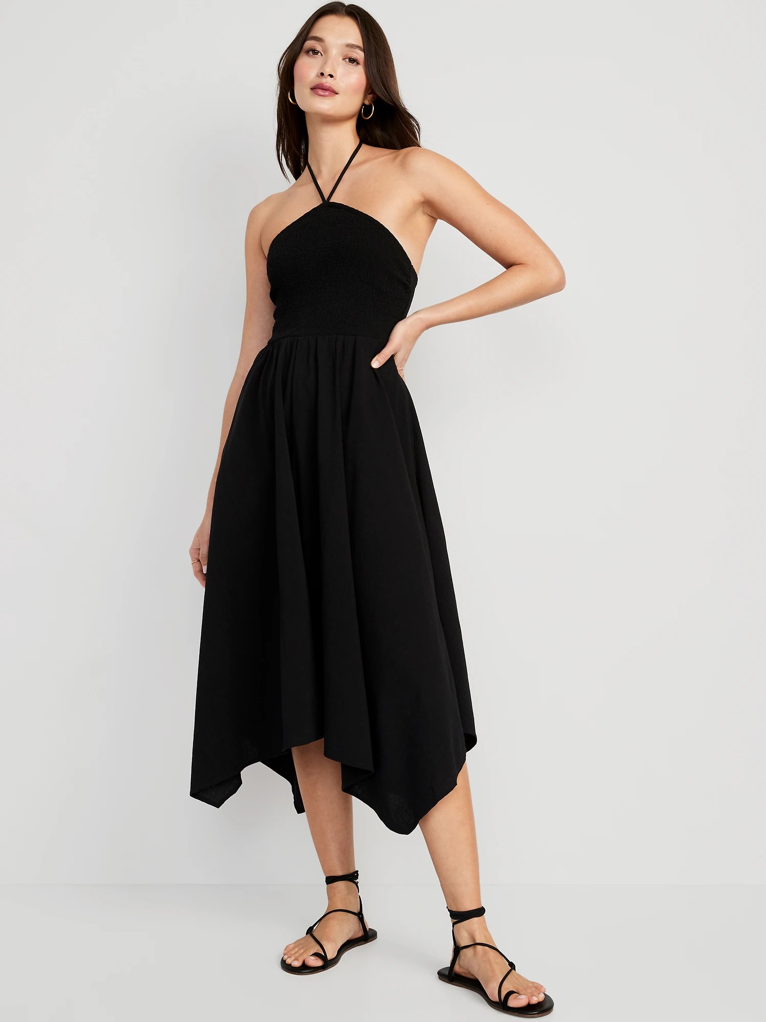 Fit & Flare Crinkled Halter Midi Dress Old Navy