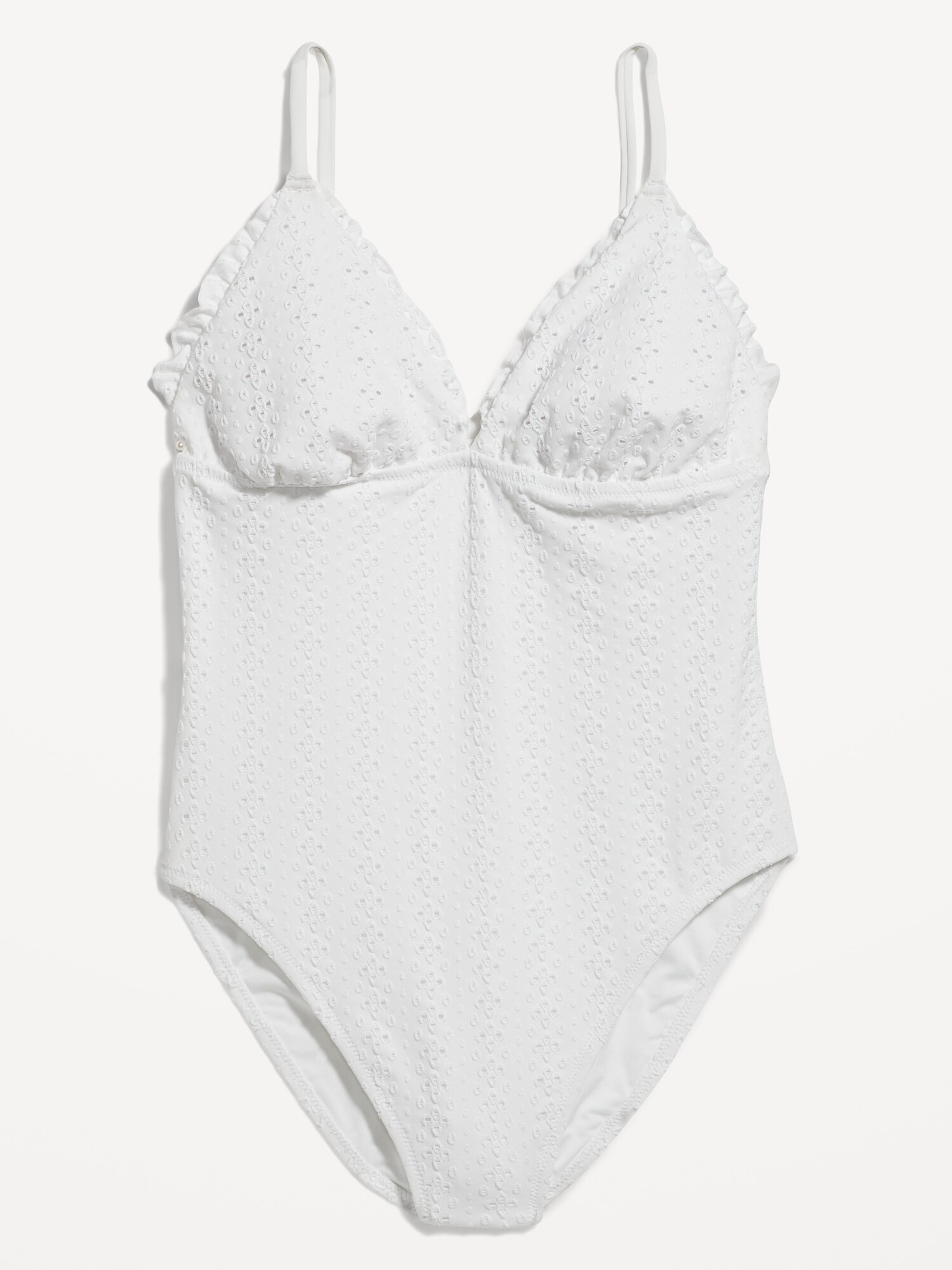 EyeletEmbroidered VNeck RuffleTrimmed OnePiece Swimsuit Old Navy