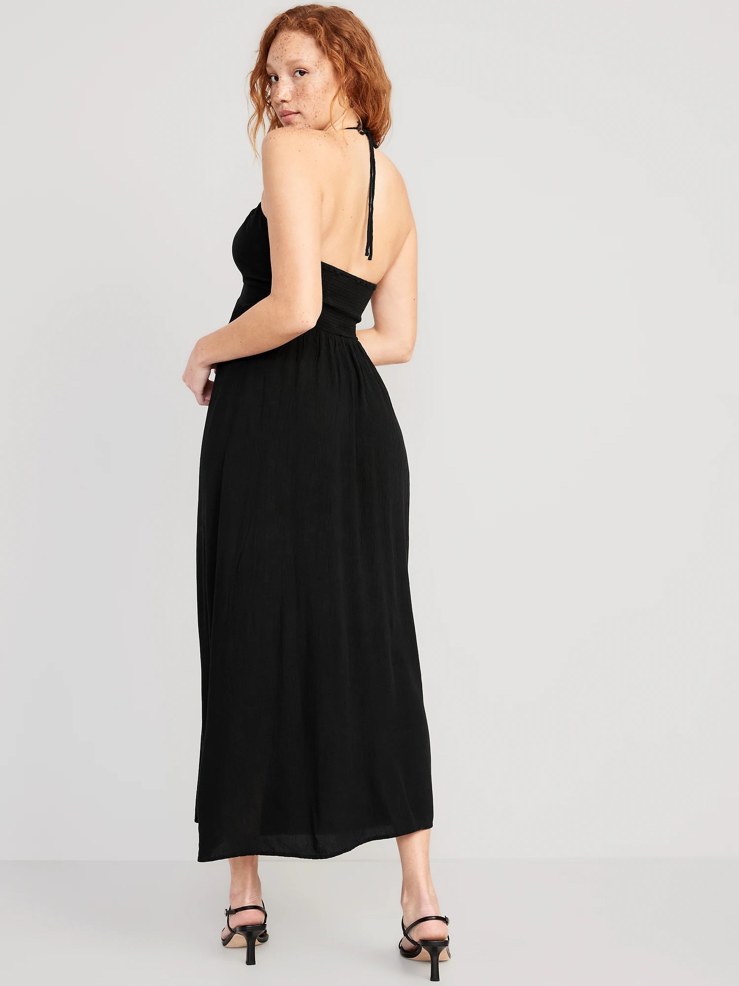 Fit & Flare Crinkled Halter Maxi Dress Old Navy