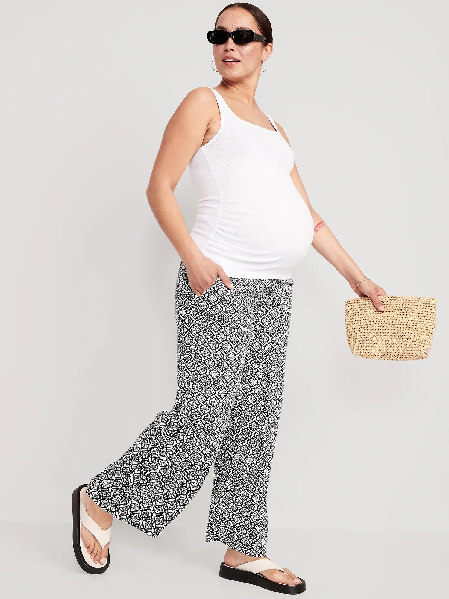 Maternity FoldoverWaist Playa WideLeg Pants Old Navy