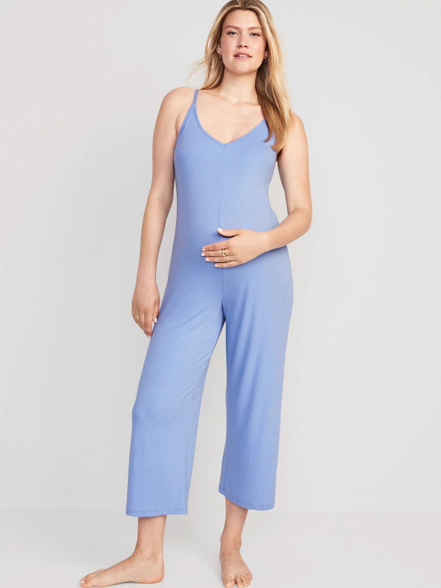 Maternity RibKnit Cropped WideLeg Jumpsuit Old Navy