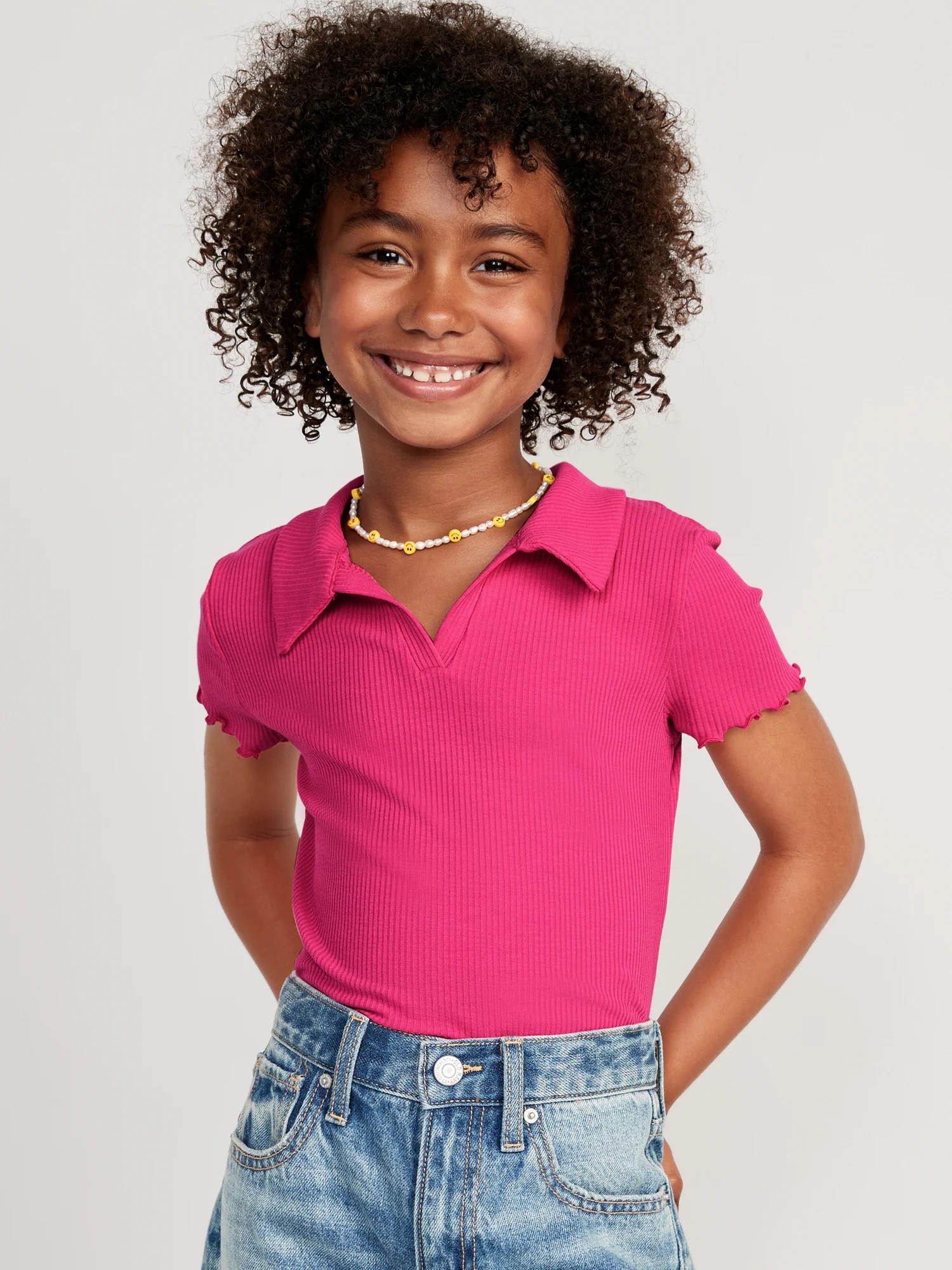 RibKnit Collared LettuceEdge Shirt for Girls Old Navy