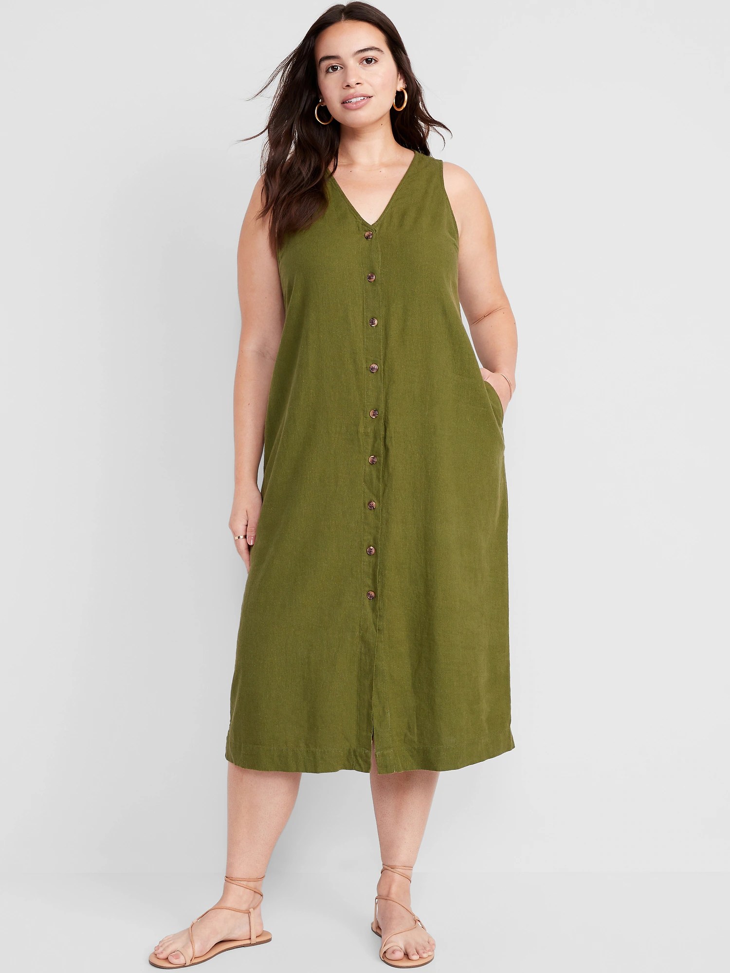 Sleeveless ButtonFront LinenBlend Maxi Shift Dress Old Navy