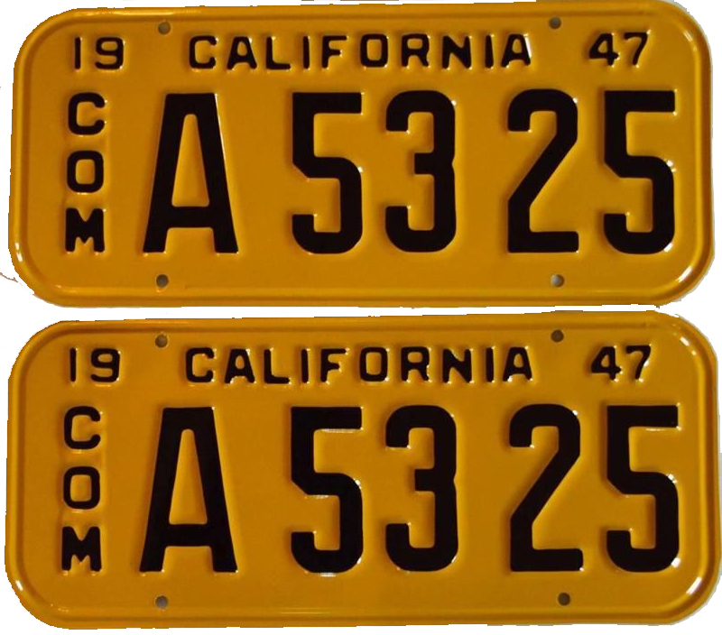 Example of 1947 and 1951 California Truck / Commercial Vehicle License
