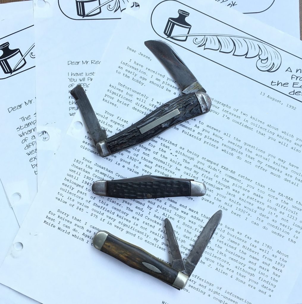 The letters Old Pocket Knives