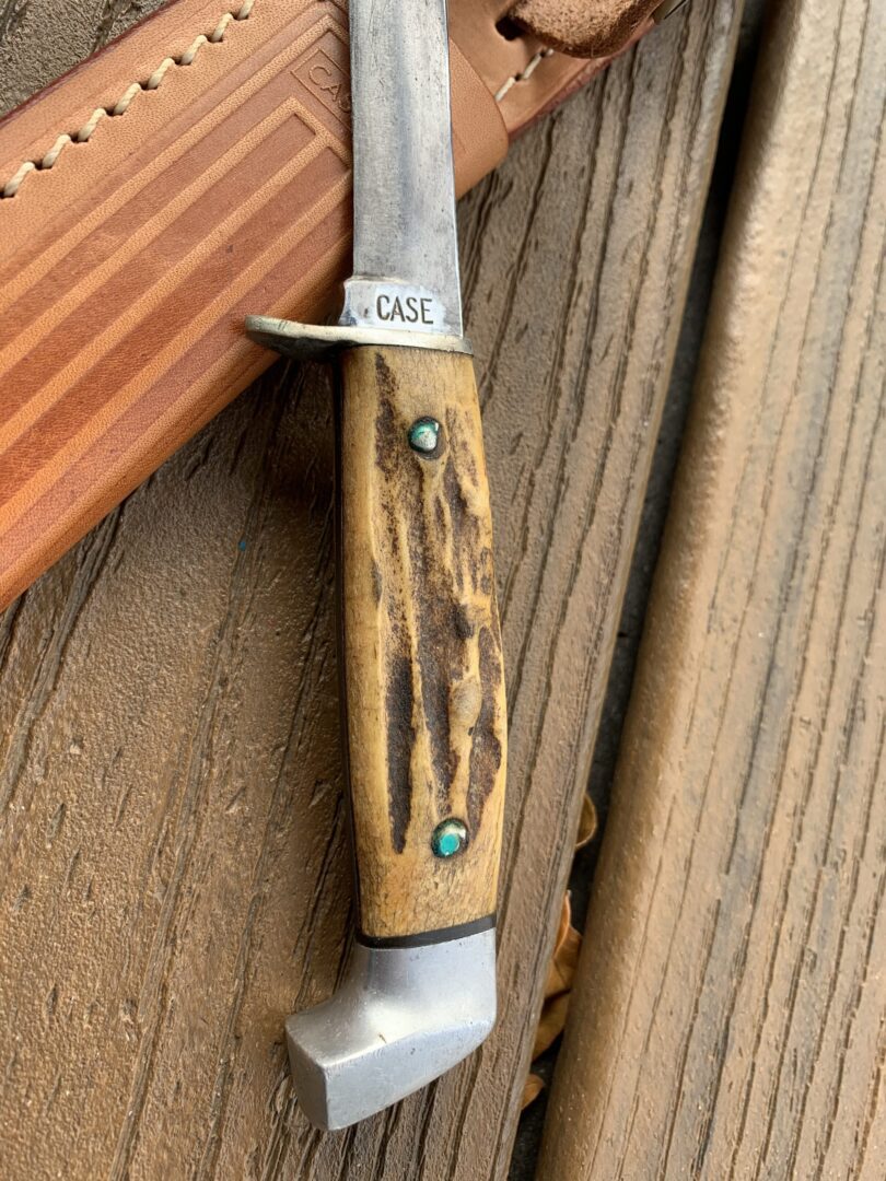 c.1950 Case XX Stag Hunting Knife 5 Finn orig leather sheath Old
