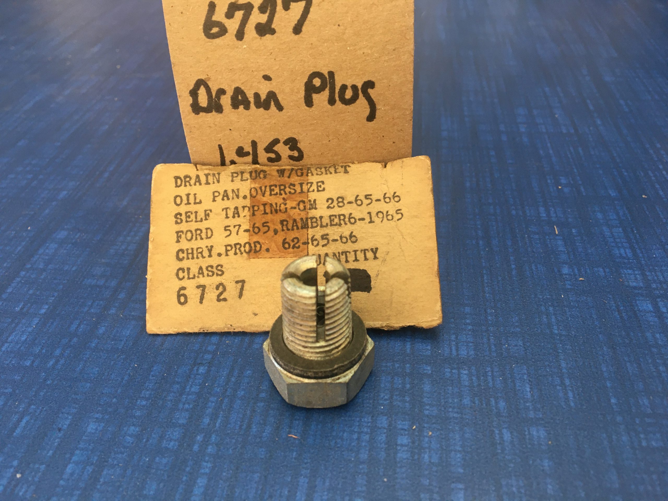 1928, 1957 1966 NORS Self Threading Oversize Oil Pan Drain Plug with
