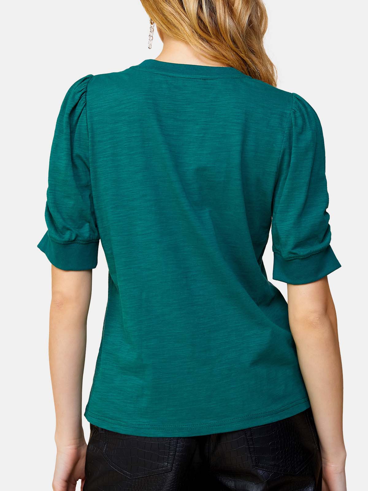 Ruched Sleeves Knit Top Oleana Collection Style