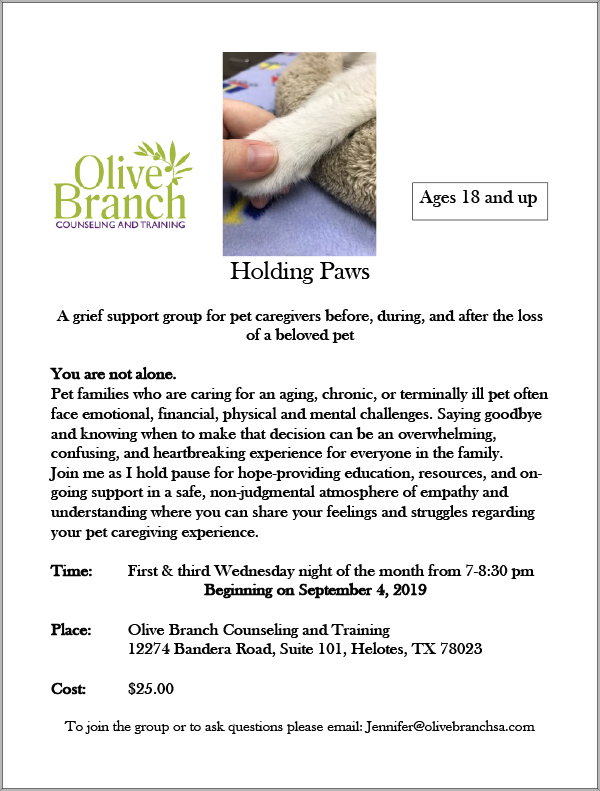 Holding Paws Olive Branch Counseling and Training San Antonio and