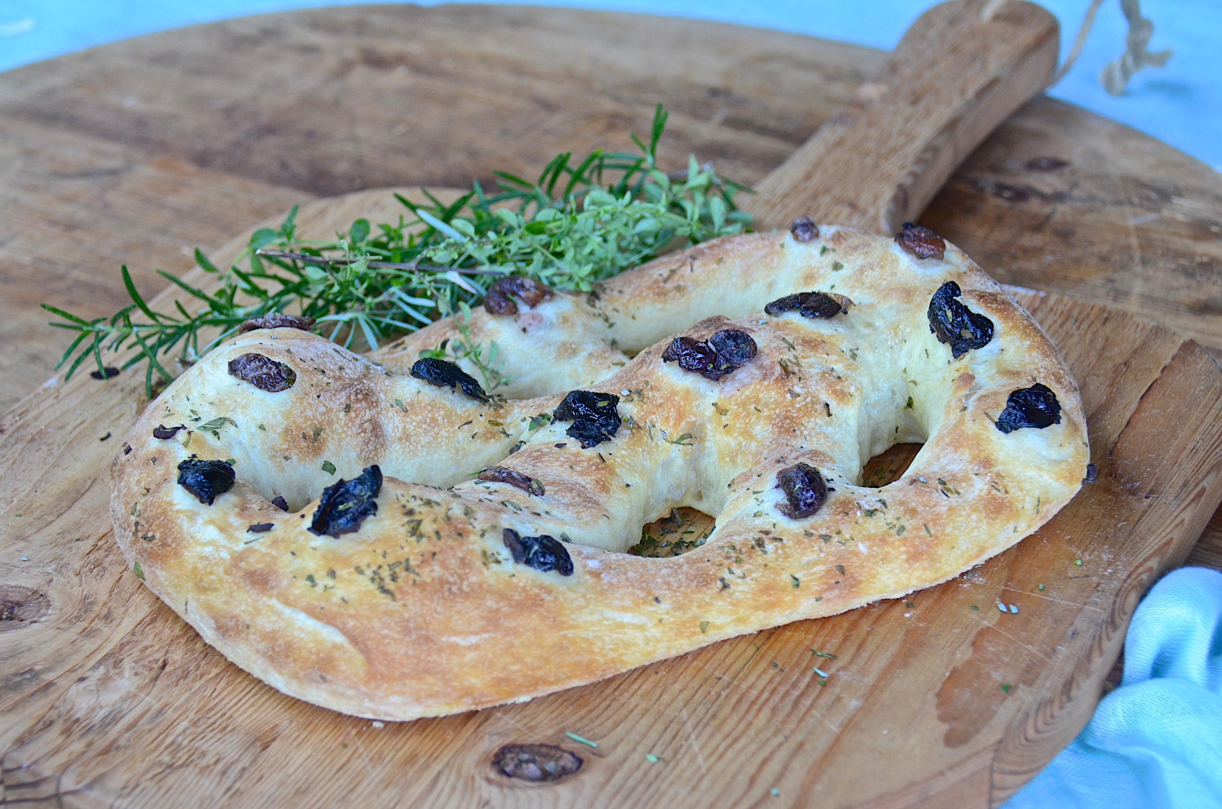 Fougasse with olives, thyme and rosemary Olive Oil and Lemons Dina